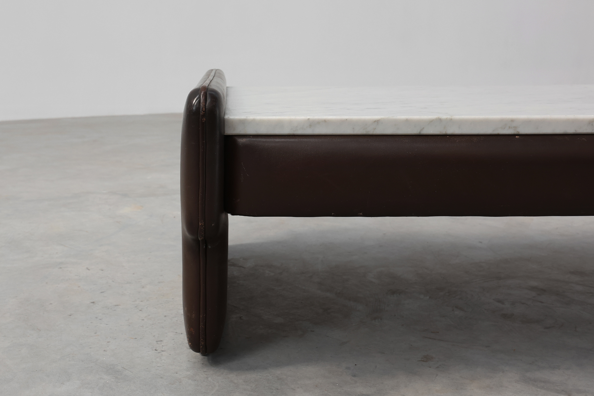 Rectangular Brown leather and Carrara marble coffee table, ca. 1960thumbnail